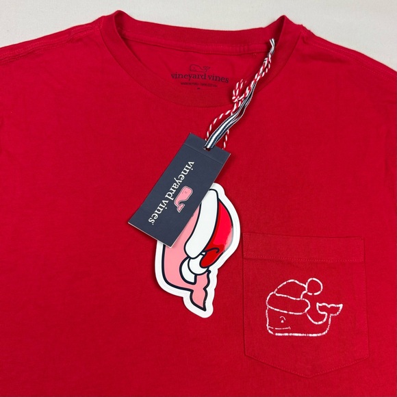 Vineyard Vines Mens Santa Whale Pocket T-Shirt Sz Small Long Sleeve Red A7 - Picture 5 of 10